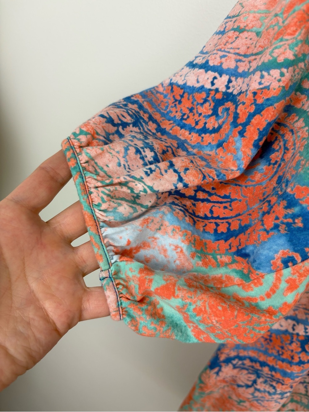 LRL Ralph Lauren Paisley Tie-Neck Peasant Blouse 1X EUC Boho Chic 100% Cotton - Picture 4 of 10